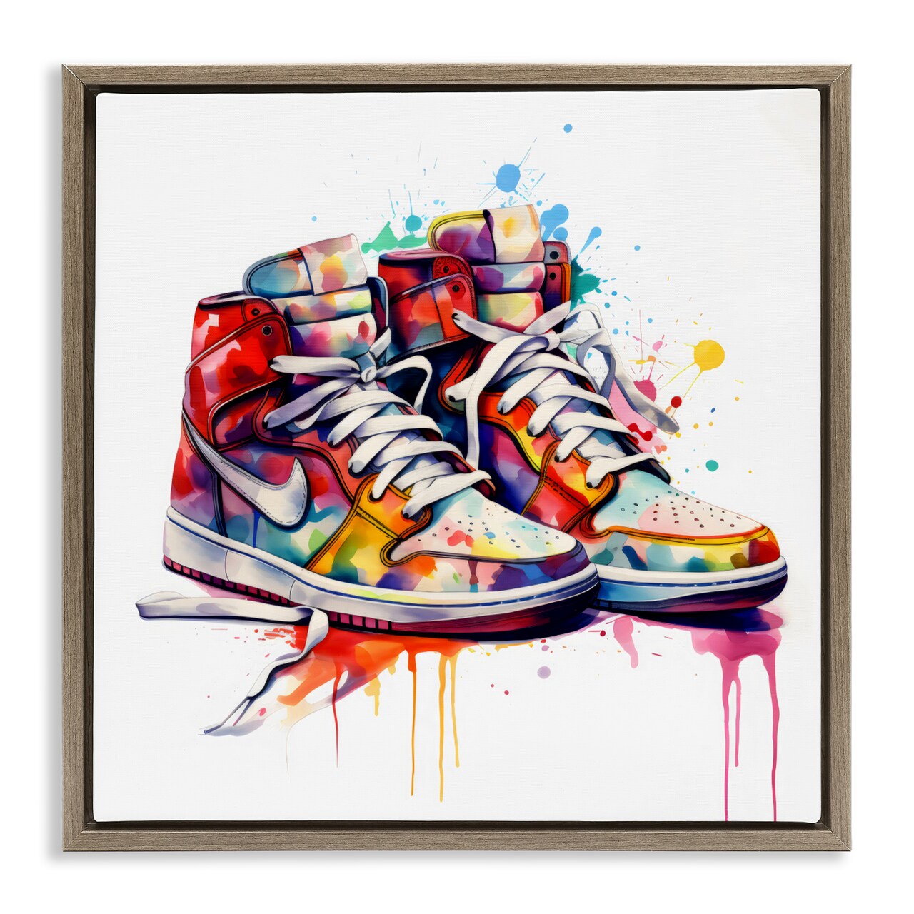 Stupell Industries Sneakers with Watercolor Drip Floating Frame, design by Creative Studio